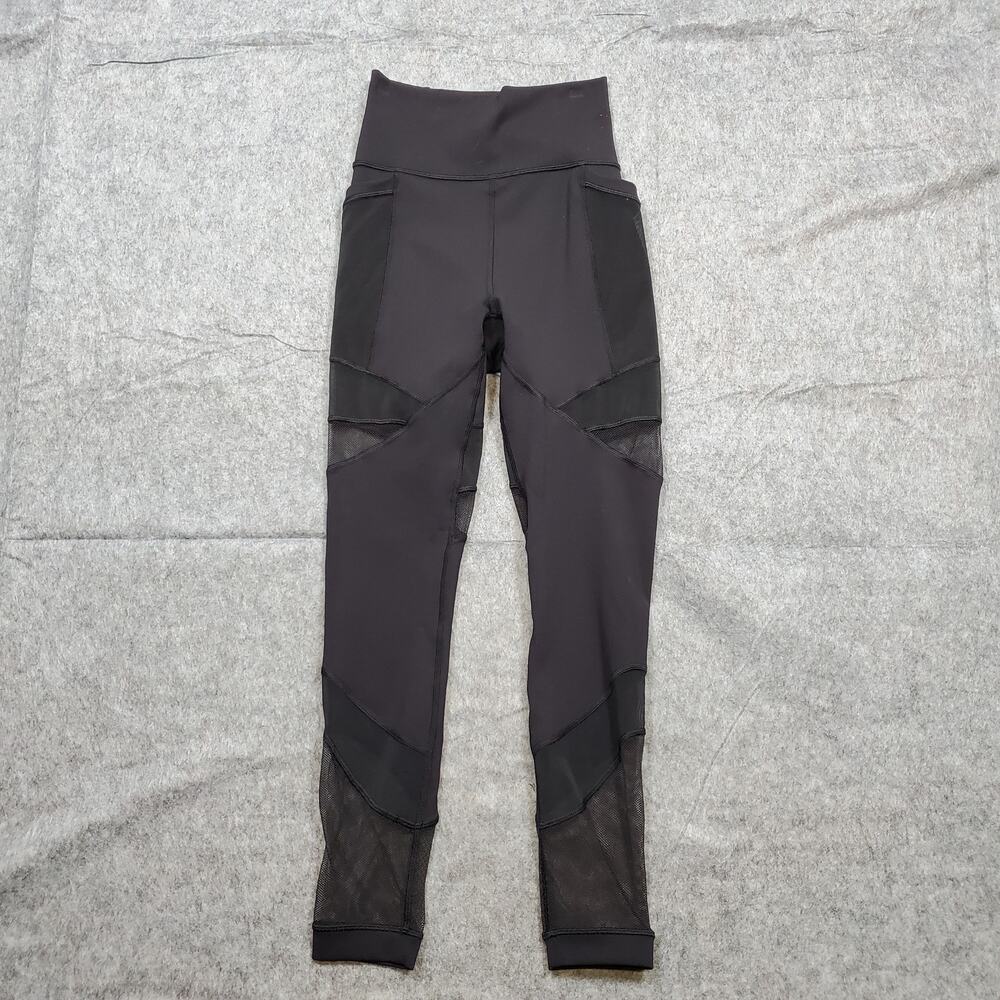 Lululemon Leggings Womens 4 Forget The Sweat 25" Black Mesh Yoga Run Workout Gym